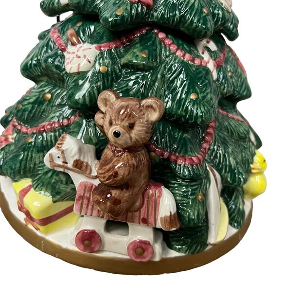 Fitz and Floyd Christmas Tree Teddy Bear Cookie Jar 13” 1991 Rare - Picture 3 of 9